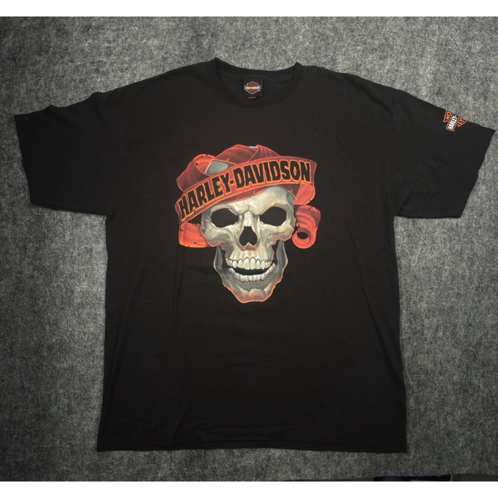 Harley Davidson T Shirt Men XL Black Skull Farrow Sunbury Ohio Biker Cotton NWOT